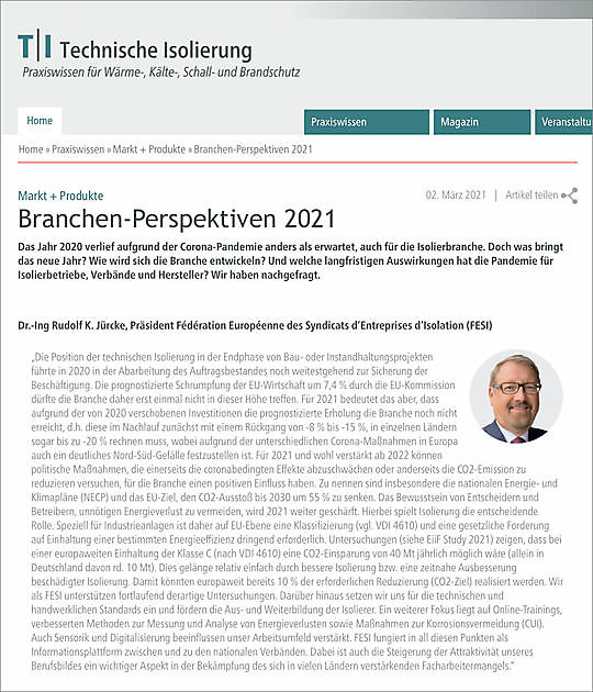 Dr.-Ing Rudolf K. Jürcke, President FESI: Industry perspectives 2021 - FESI – European Federation of Associations of Insulation Contractors